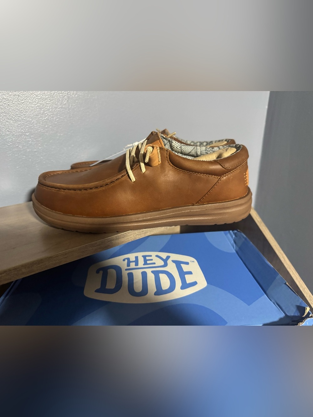 Hey Dude Men's Brown Leather Slip-On Boat Loafer